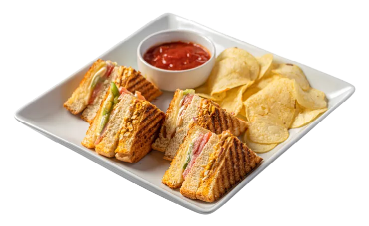 Anda Masala Sandwich - flavored eggs and vegetables in a grilled sandwich